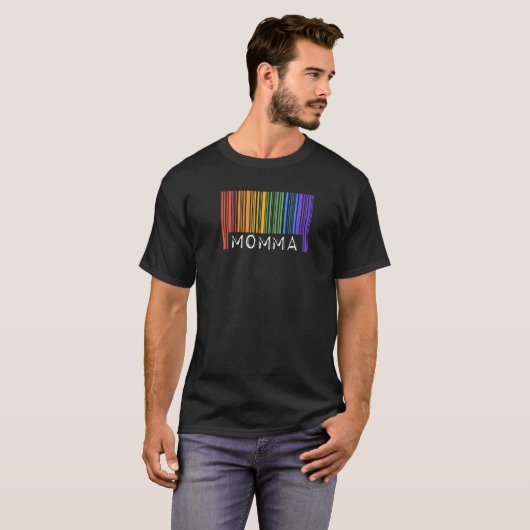 Momma Gay Pride Flag Barcode Queer Lesbian Rainbow Tシャツ (正面フル)