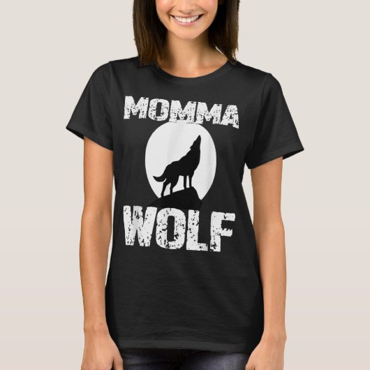 Momma Wolf Moon Silhouette Design Tシャツ (正面)