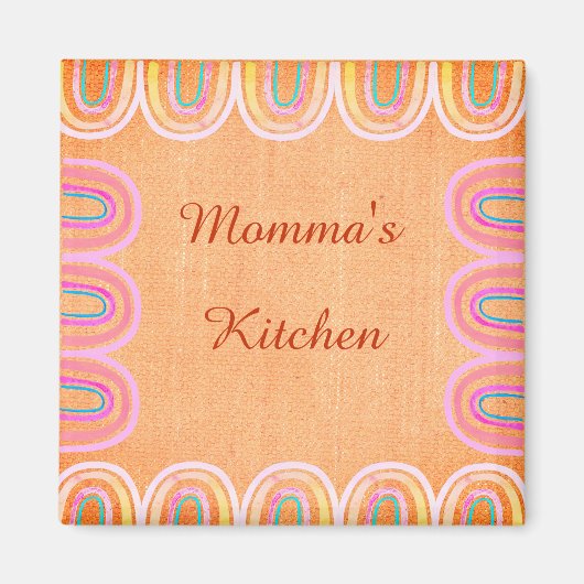 Momma's Kitchen Folk Rainbow Pattern マグネット (正面)