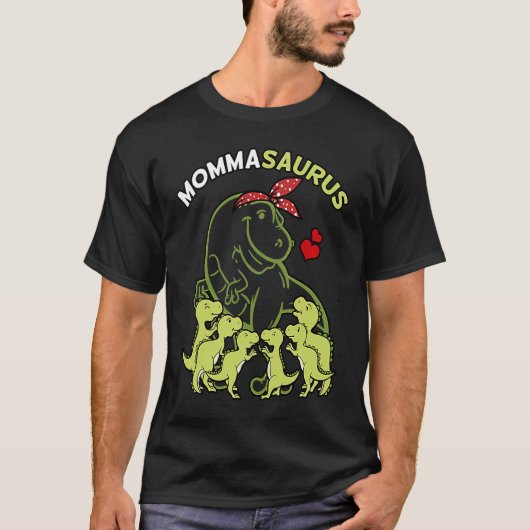 Mommasaurusママ6子供の恐竜の母の日 Tシャツ (正面)