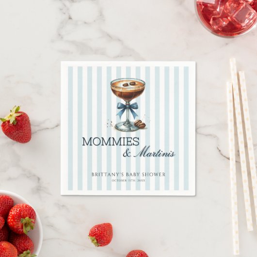 MommiesとMartinis Blue Bow Boy Baby Shower スタンダードカクテルナプキン (インサイチュ)
