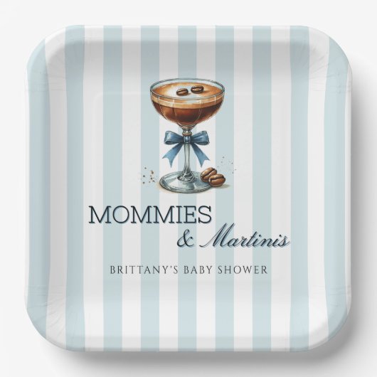 MommiesとMartinis Blue Bow Boy Baby Shower ペーパープレート (正面)