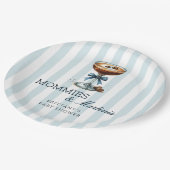 MommiesとMartinis Blue Bow Boy Baby Shower ペーパープレート (アングル)