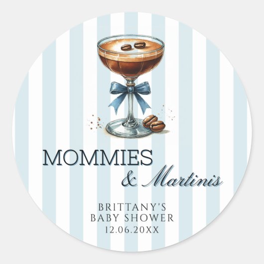 MommiesとMartinis Blue Bow Boy Baby Shower ラウンドシール (正面)