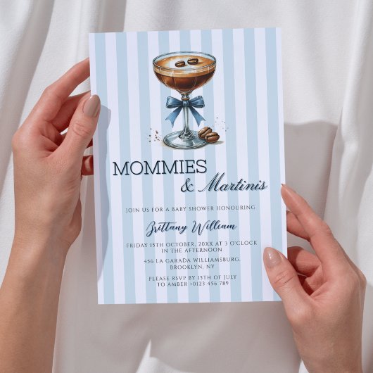 MommiesとMartinis Blue Bow Boy Baby Shower 招待状