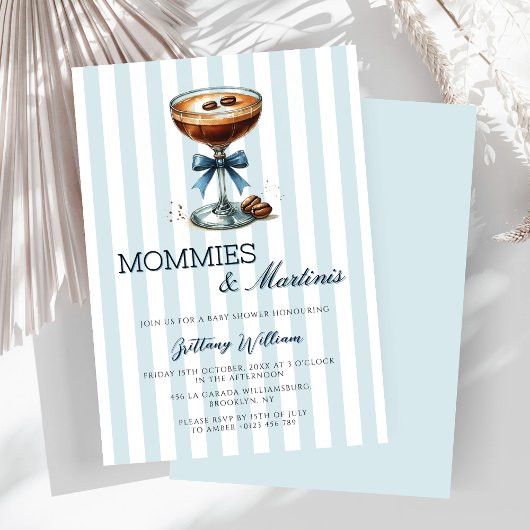 MommiesとMartinis Blue Bow Boy Baby Shower 招待状