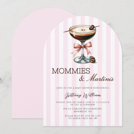 Mommies & Martinis Espresso Arch Girl Baby Shower 招待状 (正面/裏面)