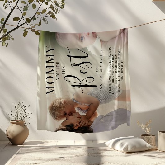 'MOMMY'あなたは写真の名最高の前と引用文 フリースブランケット
