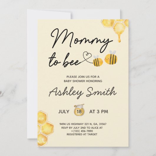Mommyかわいい黄色の水色の赤ちゃんシャワー 招待状 (正面)