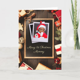 Mommyの初めてのクリスマス素朴ウッドChalkboardの写真 シーズンカード