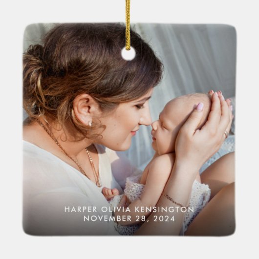 Mommyの初めてのクリスマス素朴ツリー写真 セラミックオーナメント (裏面)