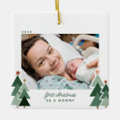 Mommyの初めてのクリスマス素朴ツリー写真 セラミックオーナメント (正面)