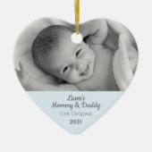 Mommyの最初のクリスマスソンの写真パーソナライズされたハート セラミックオーナメント (正面)