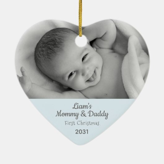 Mommyの最初のクリスマスソンの写真パーソナライズされたハート セラミックオーナメント (裏面)