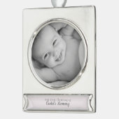 Mommyの第1回クリスマスパーソナライズされた名年写真 シルバープレートバナーオーナメント (左)