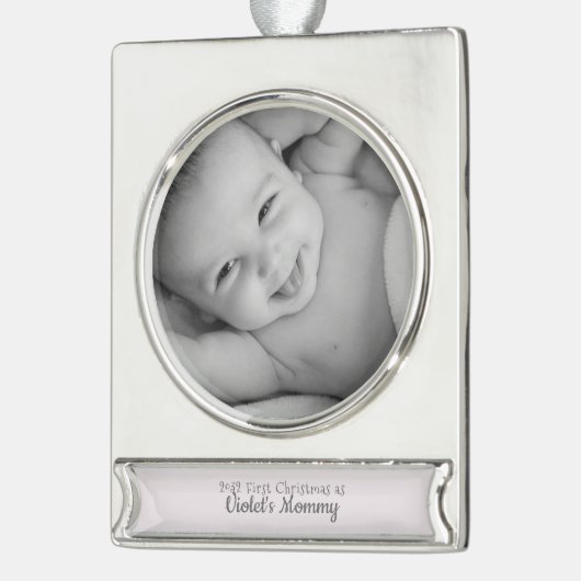 Mommyの第1回クリスマスパーソナライズされた名年写真 シルバープレートバナーオーナメント (左)