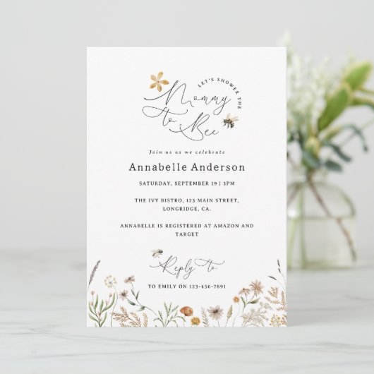 Mommyの野生の花の赤ちゃんシャワーセージ緑 招待状 (スタンド正面)