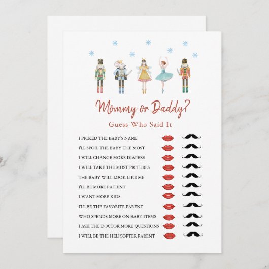 MommyまたはDaddyクリスマスガール赤ちゃんシャワーゲーム 招待状 (正面/裏面)