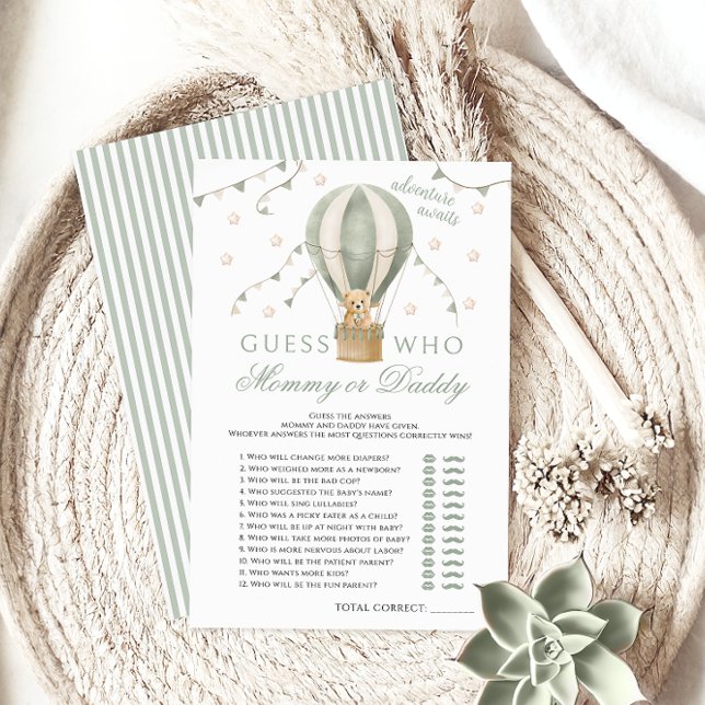 MommyまたはDaddy Air Balloon Green Baby Shower Games (クリエイターアップロード済み)