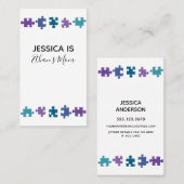 Mommyカード(ティール（緑がかった色）、紫、青のパズルピース付) コーリングカード (正面/裏面)