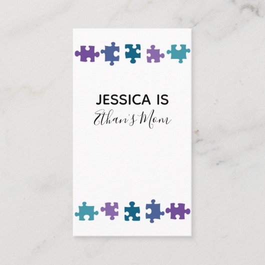 Mommyカード(ティール（緑がかった色）、紫、青のパズルピース付) コーリングカード (正面)