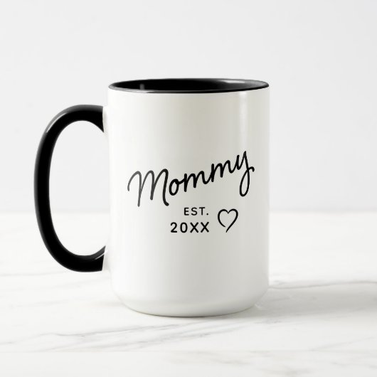 Mommy ブラック＆ホワイト モダン Est Year  マグカップ (左)