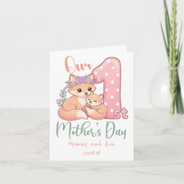 Mommy and Baby Fox Pink 1st Mothers Day カード