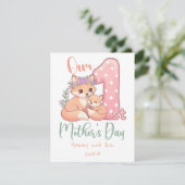 Mommy and Baby Fox Pink 1st Mothers Day サンキューカード (スタンド正面)