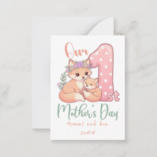 Mommy and Baby Fox Pink 1st Mothers Day ノートカード