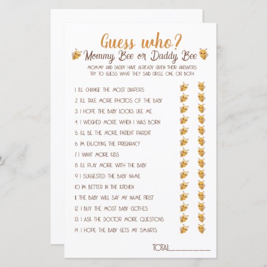 Mommy BeeまたはDaddy Bee誰が赤ちゃんシャワーのゲーム (正面/裏面)