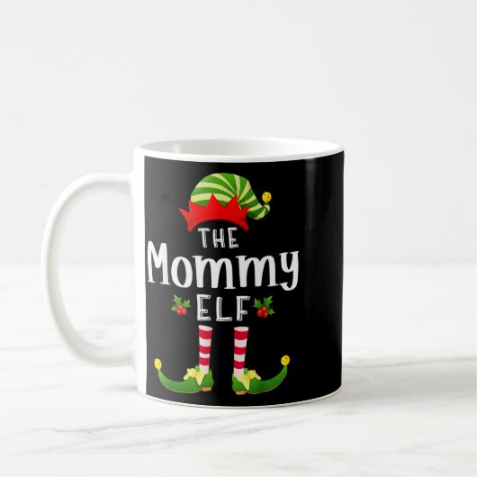 Mommy Christmas Elf Matching Pajama X-mas Party コーヒーマグカップ (左)