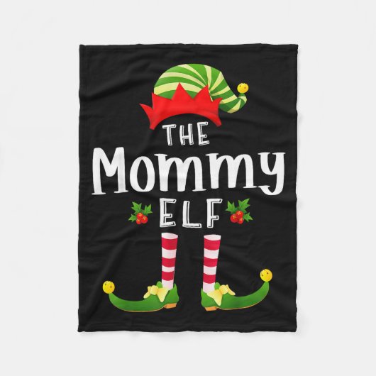 Mommy Christmas Elf Matching Pajama X-mas Party  フリースブランケット (正面)