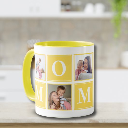 Mommy Collage Script 5 Photos for Mom Yellow マグカップ