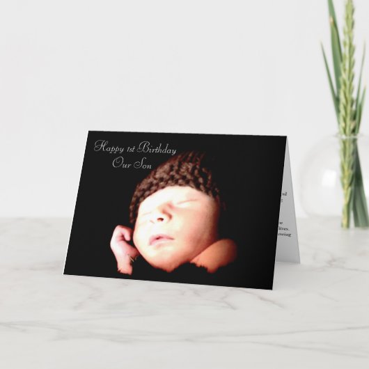 Mommy&Daddyの息子のために折り畳まれた1番目の誕生日カード サンキューカード (正面)