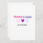 Mommy & Daddy新しい親の名前を追加する日付ハート青 シーズンカード (正面/裏面)