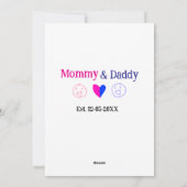 Mommy & Daddy新しい親の名前を追加する日付ハート青 シーズンカード (裏面)