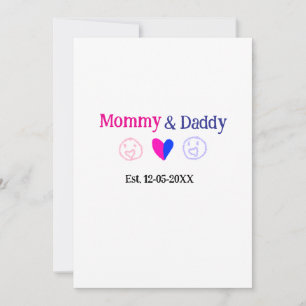 Mommy & Daddy新しい親の名前を追加する日付ハート青 シーズンカード