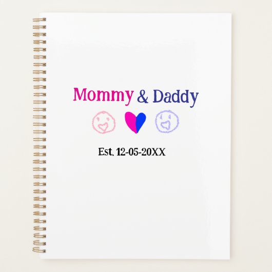 Mommy & Daddy新しい親の名前を追加する日付ハート青 プランナー手帳 (正面)