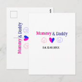 Mommy & Daddy新しい親の名前を追加する日付ハート青 ポストカード (正面/裏面)
