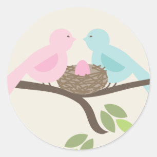 Mommy & Daddy Birds & Pink Egg Baby Shower ラウンドシール