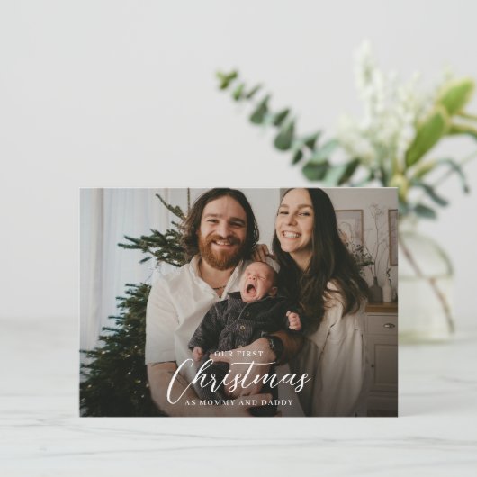 Mommy & Daddy Photo Stripsとして私たちの初めてのクリスマス シーズンカード (スタンド正面)