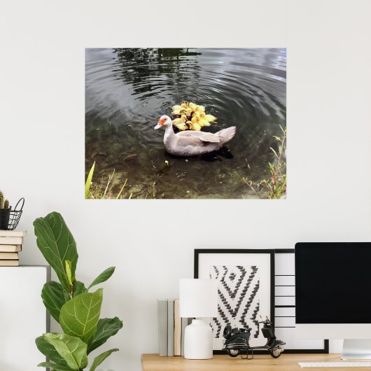 Mommy Duck Ducklings自然写真ポスター ポスター (ホームオフィス)