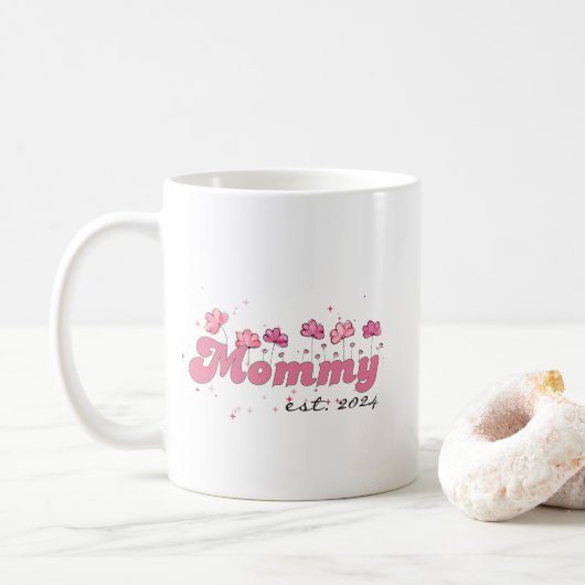 Mommy Est 2024 Mugかわいい新しい母コーヒーマグ，カスタム コーヒーマグカップ (ドーナツ)