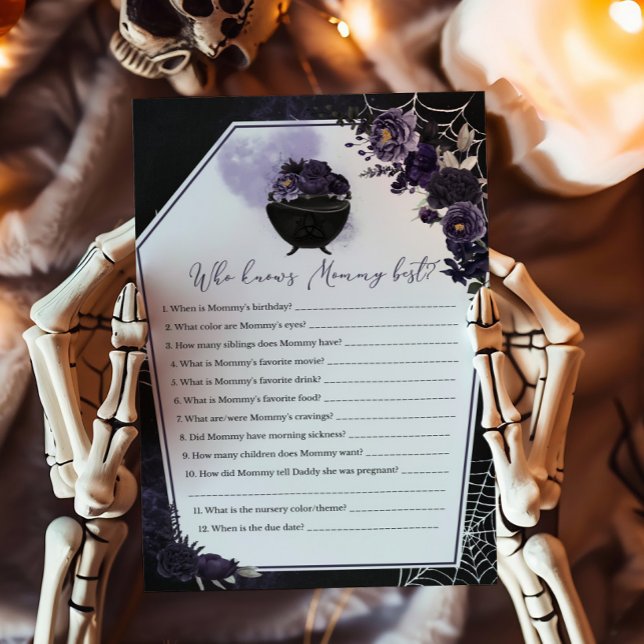 Mommy Gameを知る紫色のゴシック最高のフローラ (Floral Gothic Baby Shower Invitation Who knows Mommy Best Game)