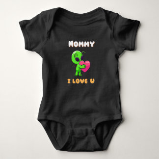 "Mommy I Love U" Cute Baby Alien Heart ベビーボディスーツ