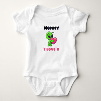 "Mommy I Love U" Cute Baby Alien Heart ベビーボディスーツ