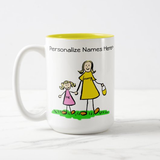 Mommy & Meブロンド小さな女の子カスタムギフトマグ ツートーンマグカップ (左)