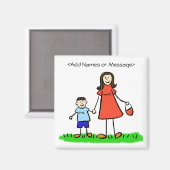 Mommy & Me – 母と息子のブルネット家族の磁石 マグネット (正面/裏面)