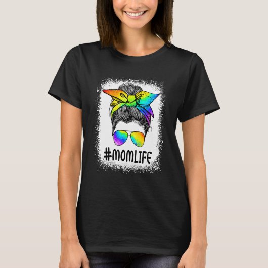 Mommy Mom Messy Bun LGBT Rainbow Gay Pride Flag LG Tシャツ (正面)