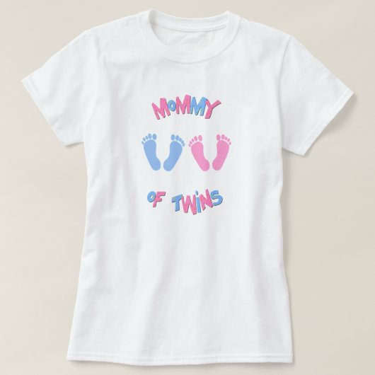 Mommy of Twinベビー足跡 Tシャツ (デザイン正面)